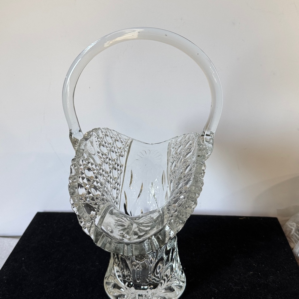 Vintage 1970s Le Smith Buttons And Daisies Crystal Cut Clear Basket - Picture 4 of 11